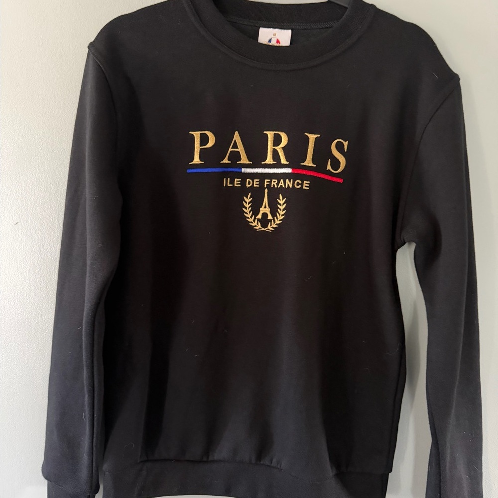 Black Paris ILE DE FRANCE Gold Logo Crewneck Sweater